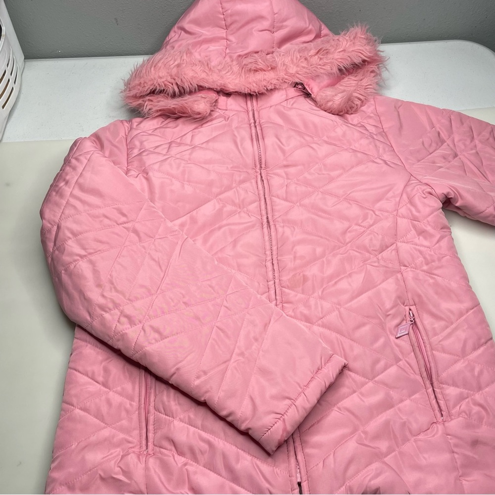 Annie USA Quilted Pink Detachable Hood Zip Puffer Jacket Teen Misses Jrs Size M - Picture 2 of 11